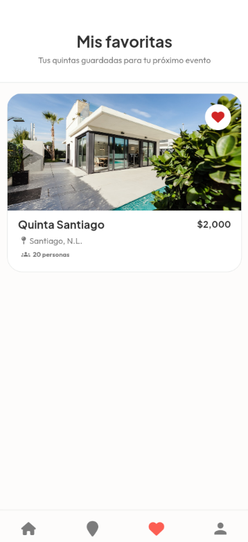 Pantalla de favoritos de Villa