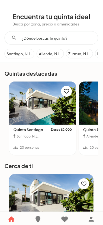 Pantalla de inicio de Villa con estancias destacadas