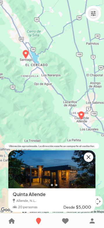 Pantalla de mapa de Villa
